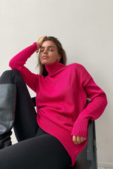 Relaxed Ribbed Turtleneck Knit Sweater