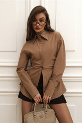 Vintage Cotton Ruched Waist Slim Fit Blouse