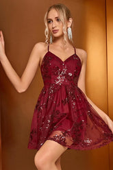 Burgundy Sequins Backless Mini Dress