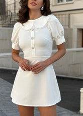 Eloise - Pearl Button Puff Sleeve Mini Dress