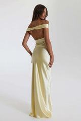 Vintage Satin Mermaid Off Shoulder Maxi Dress