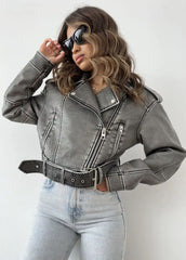 Washed Faux Leather Moto Jacket �Vintage Biker Edge