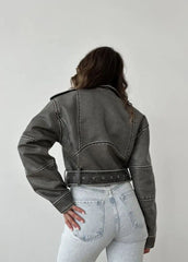 Washed Faux Leather Moto Jacket �Vintage Biker Edge