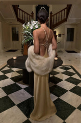 Satin Halter Open Back Fishtail Maxi Dress