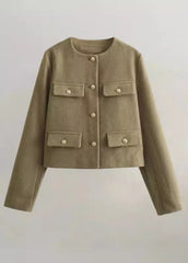 TailoRed Tweed Cropped Jacket �Classic Elegance with Gold Button Accents