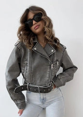 Washed Faux Leather Moto Jacket �Vintage Biker Edge