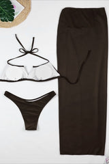 Starfish Detail Slit Skirt Three Piece Swim Set