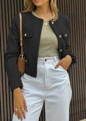 TailoRed Tweed Cropped Jacket �Classic Elegance with Gold Button Accents