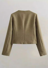 TailoRed Tweed Cropped Jacket �Classic Elegance with Gold Button Accents