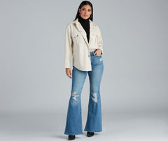 Sleek Trends Faux Leather Tie-Waist Shirt Jacket Casual Woven Jackets