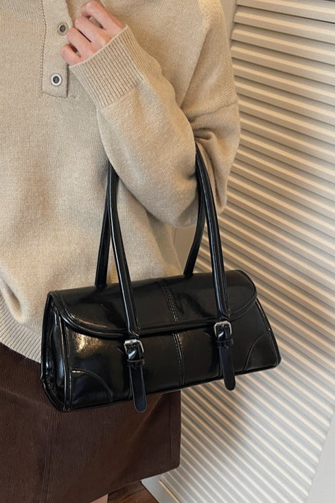 Waxed Leather Retro Long Handbag Chic Shoulder Underarm Commuter Bag