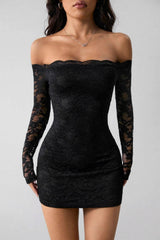 Off Shoulder Long Sleeve Slim Lace Dress