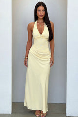 Lace Halter Ruched Satin Formal Dress