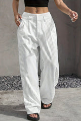 Patchwork Stripe High Waist Straight Pants