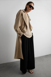 Double Breasted Belted Longline Trench Coat