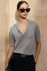 Open Collar Short Sleeve Polo Knit Sweater