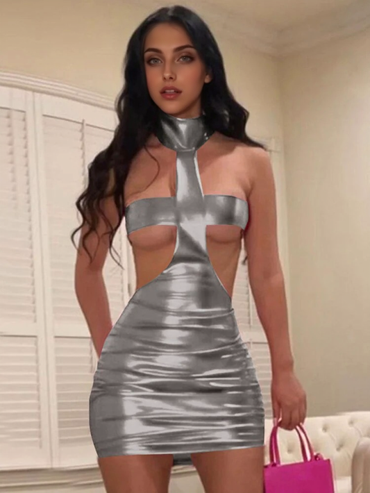 JuliaFashion - Sexy Halter Sleeveless Cut Out Bodycon Mini Dress