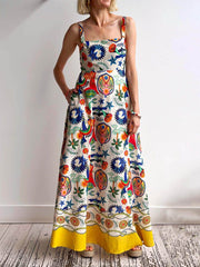 Unique Midsummer Mermaid Paradise Printed Strappy Maxi Dress