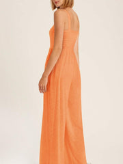 Smocked Pocketed Jumpsuit In Tangerine