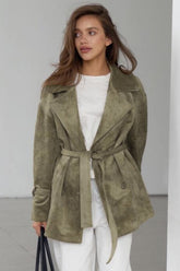 Faux Suede Belted Trench Coat