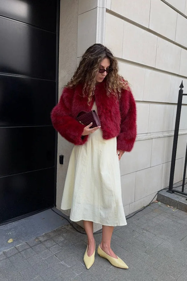 Faux Fur Blend Red Christmas Outerwear