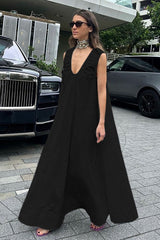 V-Neck Pleated Tank Loose Boho Dress