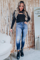 Arm Out In Top Long Metallic Cut Sparkle Black Tops