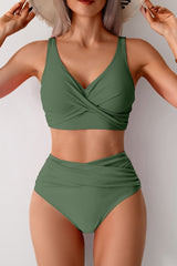 High Waist Solid Bodycon Two Piece Swim Set