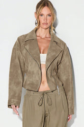 Suede Look Asymmetric Zip Belted Cropped Coat