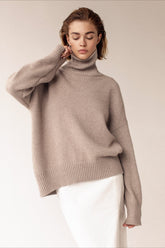 Relaxed Ribbed Turtleneck Knit Sweater