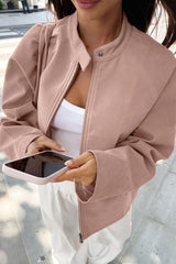 Stand Collar Suede Long Sleeve Jacket