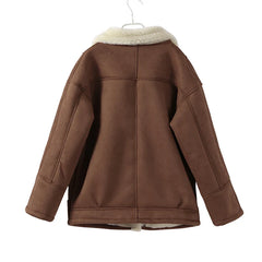 Fashion Lamb Woolen Spliced Warm Coat For Women Vintage Side Buttons Lapel Full Sleeve Jackets Lady Autumn Winter Thick Outwear