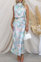 BRYNLEE - ELEGANT PATCHWORK ASYMMETRICAL COLLAR DRESS