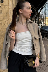 Zipper Pocket Lapel Short Jacket