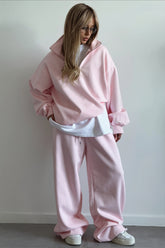 Half Zip Oversized Sweatshirt Pants Set