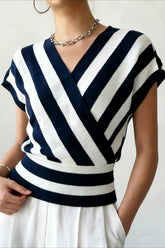 Striped Wrap Waist Short Sleeve Cardigans