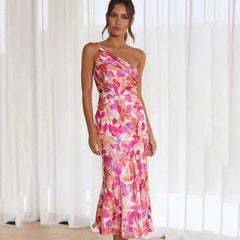 MAKAYLA - ASYMMETRICAL ONE-SHOULDER FLORAL MIDI DRESS