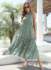 One-Shoulder Flowered Ruffled For Gown Holidays S / Green Dresses