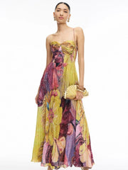 Kiara Multicolored Ikat Print Maxi Dress
