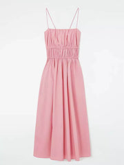 Suspender Pleated Stylish Waist Midi Dress Dresses