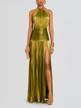 Thalia Metallic Peridot Maxi Dress