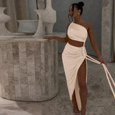 Delia Asymmetrical Dress - Beige