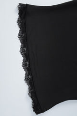 Square Neck Lace Trim Slim Fit Long Sleeve Tee