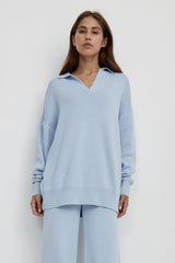 Polo Collar Knit Pullover Wide-Leg Pants Two Piece Set