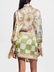 Unique Printed Irregular Knotted Mini Dress