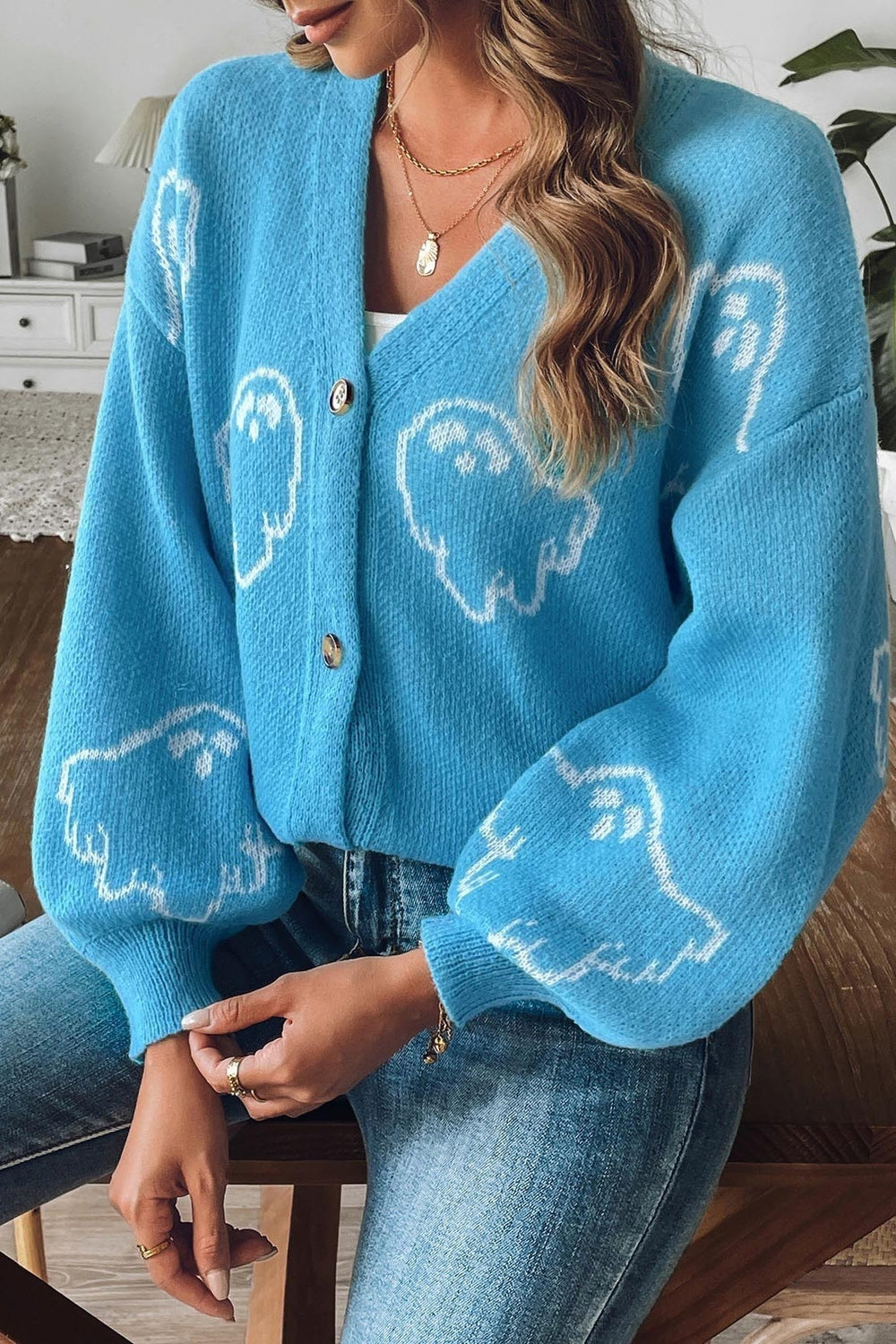 Jacquard Button Cardigan