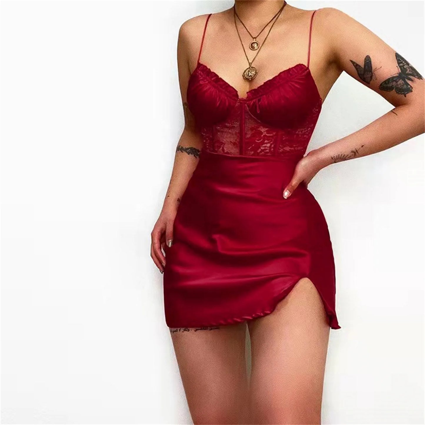 JuliaFashion - 2024 Sexy Straps Bodycon White Mini Women Fashion High Waist Lace Hollow Design Slim Summer Split Club Party Dress