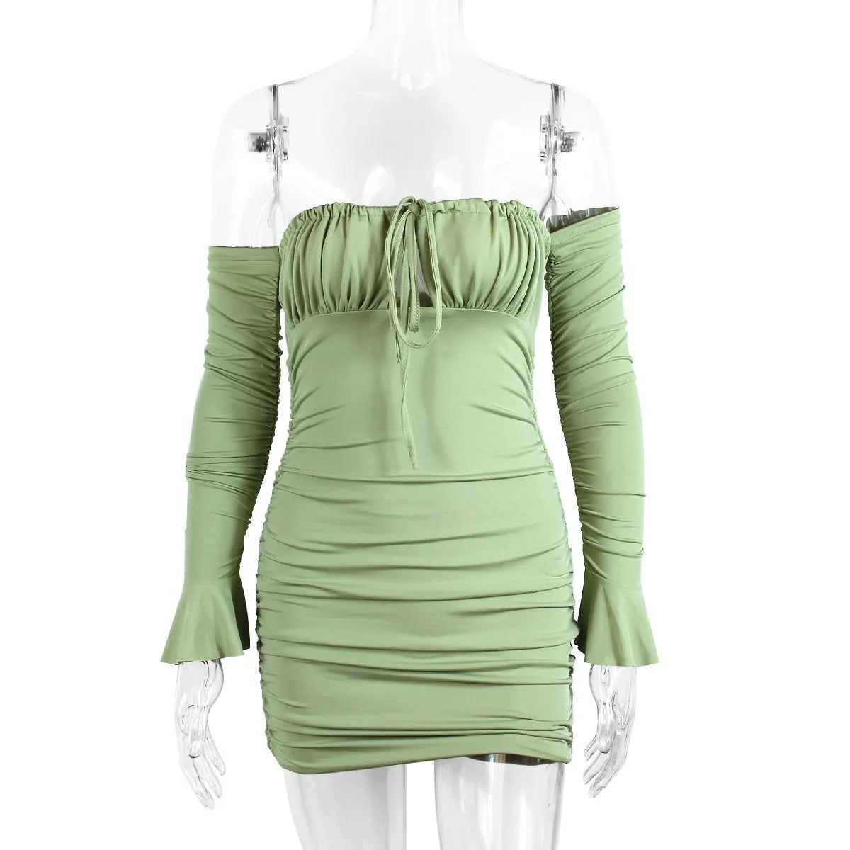 Julia Fashion - New White Puss Sexy Wrap Lace-up Flared Sleeves Mini Dress