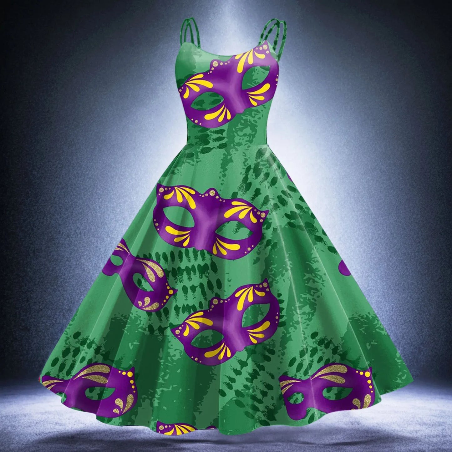 JuliaFashion - 2024 New Mardi Gras Party Sleeveless Knee Length Retro A Line Flared Swing Formal Prom Midi Vestidos Dress