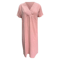 JuliaFashion - 2024 Summer Women New Fashion Solid Color V Neck Versatile Loose Short Sleeve Long Female Casual Vestidos Robe Dress